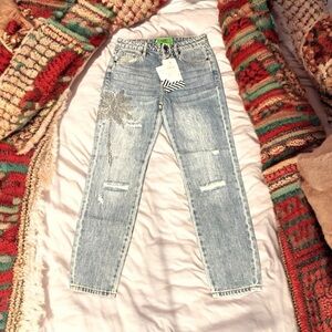 Free People Denim Jeans with Floral Embroidery